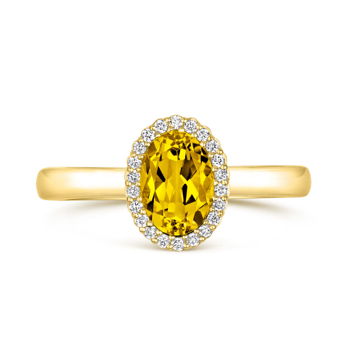 18ct Yellow Gold Oval Cut Lemon Quartz and Diamond ring