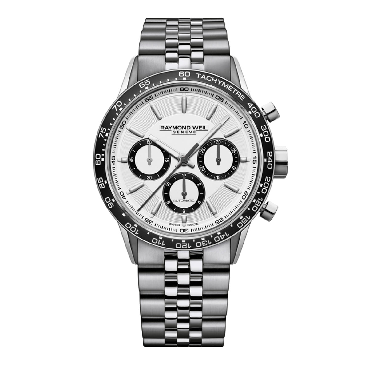 Raymond Weil 7741-ST1-30021 'Freelancer' 43.5mm Stainless Steel Chronograph White Dial Watch