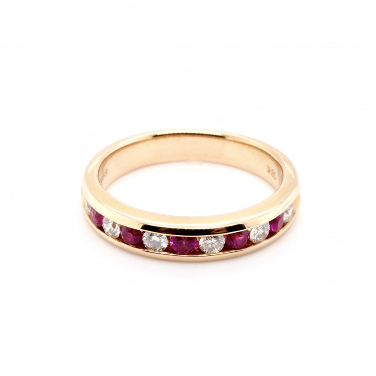 18ct Rose Gold Ruby & Diamond Half Eternity Ring - Size L 1/2