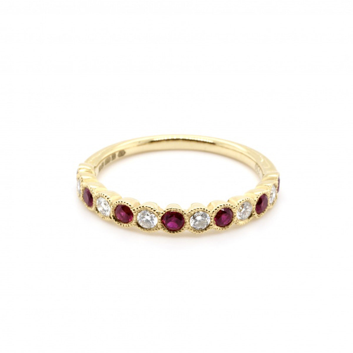 18ct Yellow Gold Ruby & Diamond Half Eternity Ring - Size L