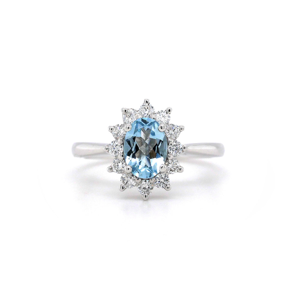 Platinum Aquamarine & Diamond Cluster Ring