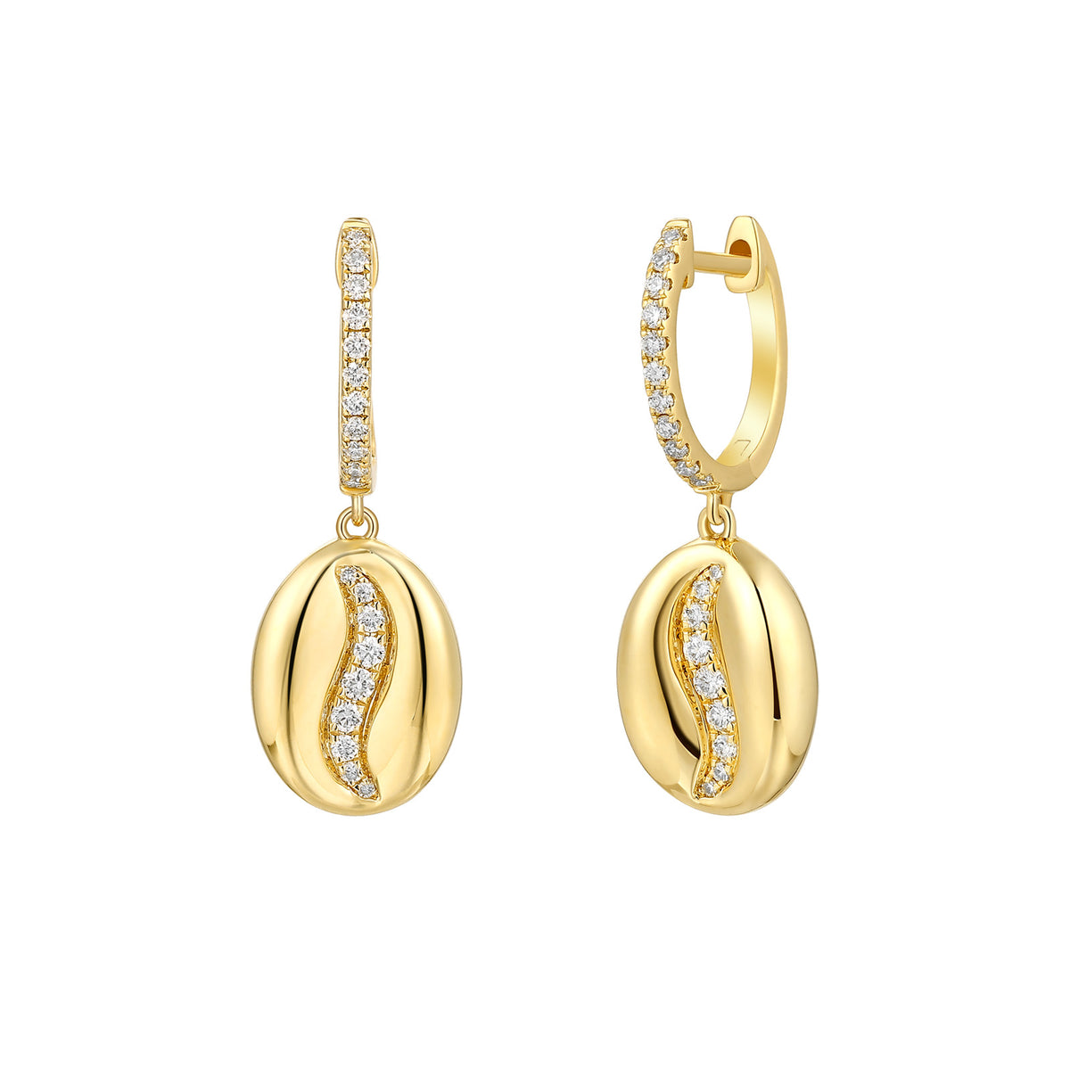 Smiling Rocks 9ct Yellow Gold Lab Grown Diamond Coffee Bean Drop Earrings