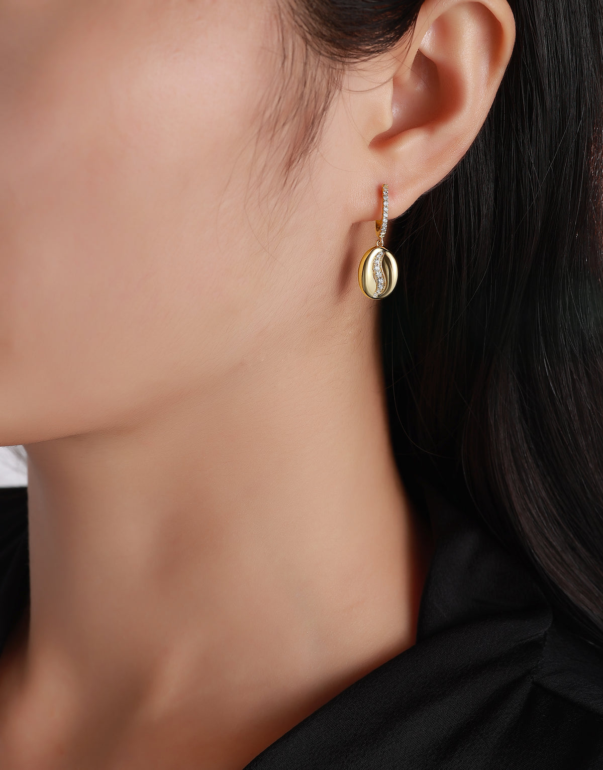 Smiling Rocks 9ct Yellow Gold Lab Grown Diamond Coffee Bean Drop Earrings