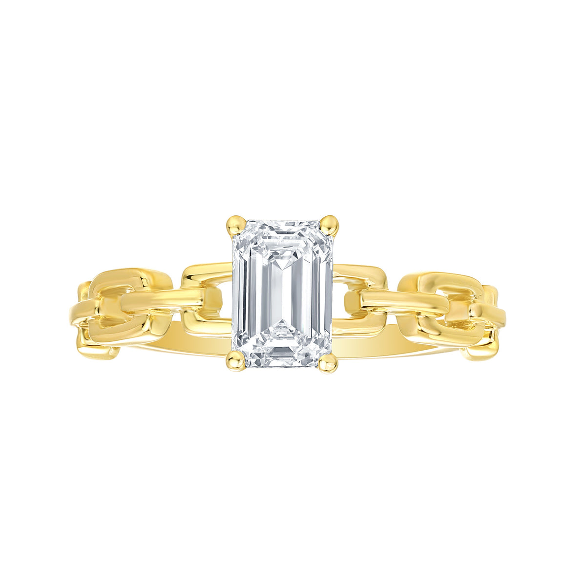 Smiling Rocks 9ct Yellow Gold Chain Link Emerald Cut Lab Grown Diamond Ring