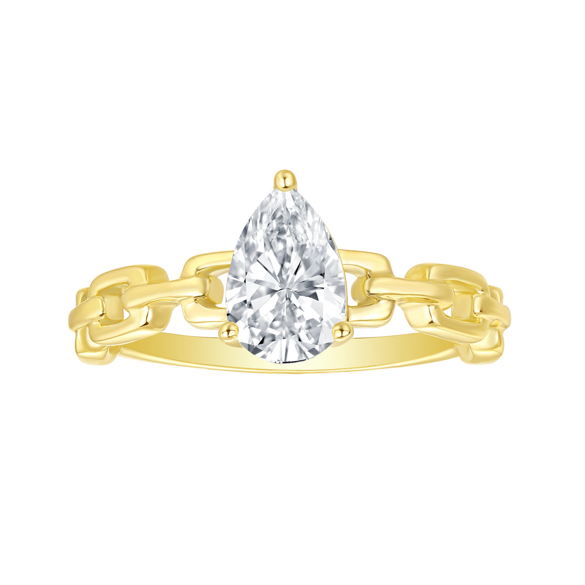 Smiling Rocks 9ct Yellow Gold Chain Link Pear Lab Grown Diamond Ring