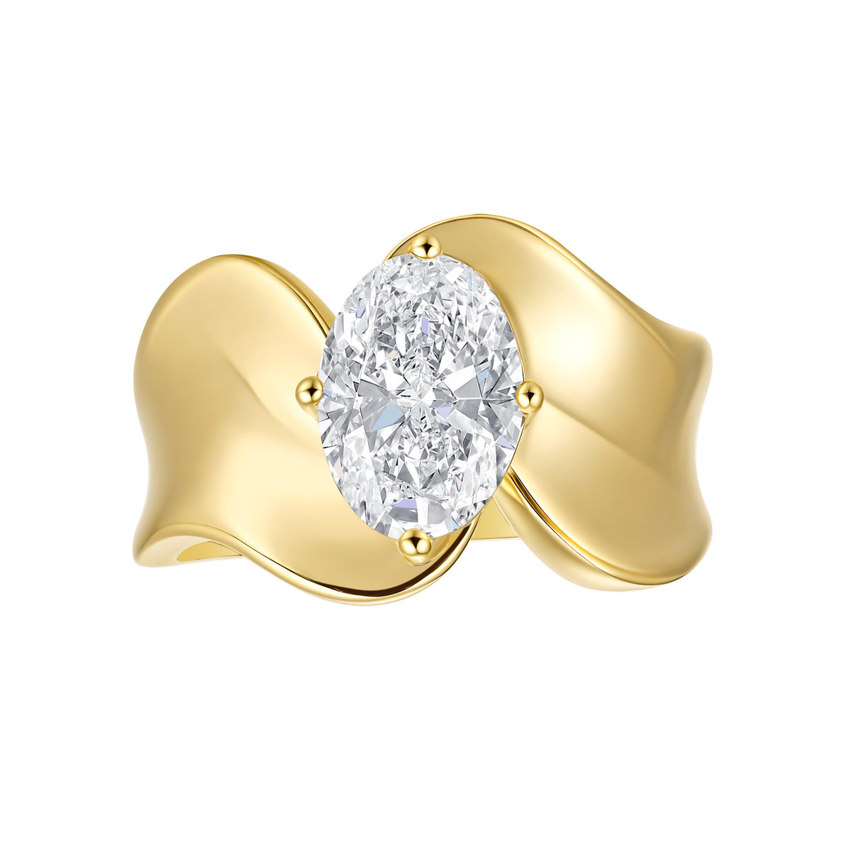 Smiling Rocks 9ct Yellow Gold Wave Cuff Oval Lab Grown Diamond Ring