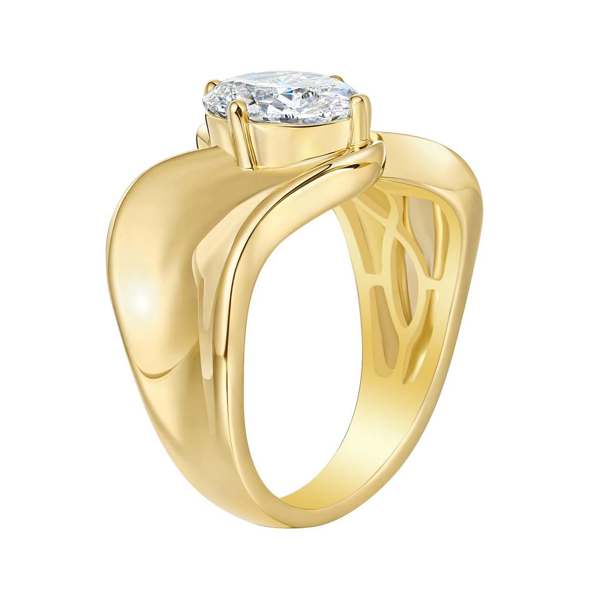 Smiling Rocks 9ct Yellow Gold Wave Cuff Oval Lab Grown Diamond Ring