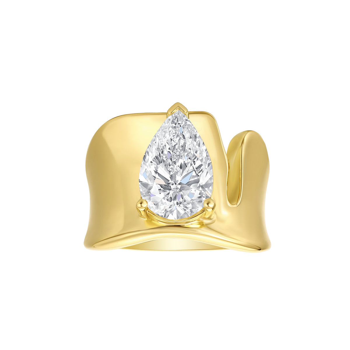 Smiling Rocks 9ct Yellow Gold Cuff Style Pear Lab Grown Diamond Ring