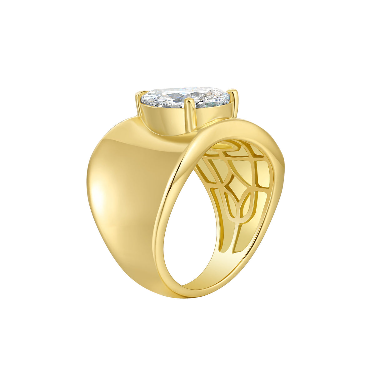 Smiling Rocks 9ct Yellow Gold Cuff Style Pear Lab Grown Diamond Ring