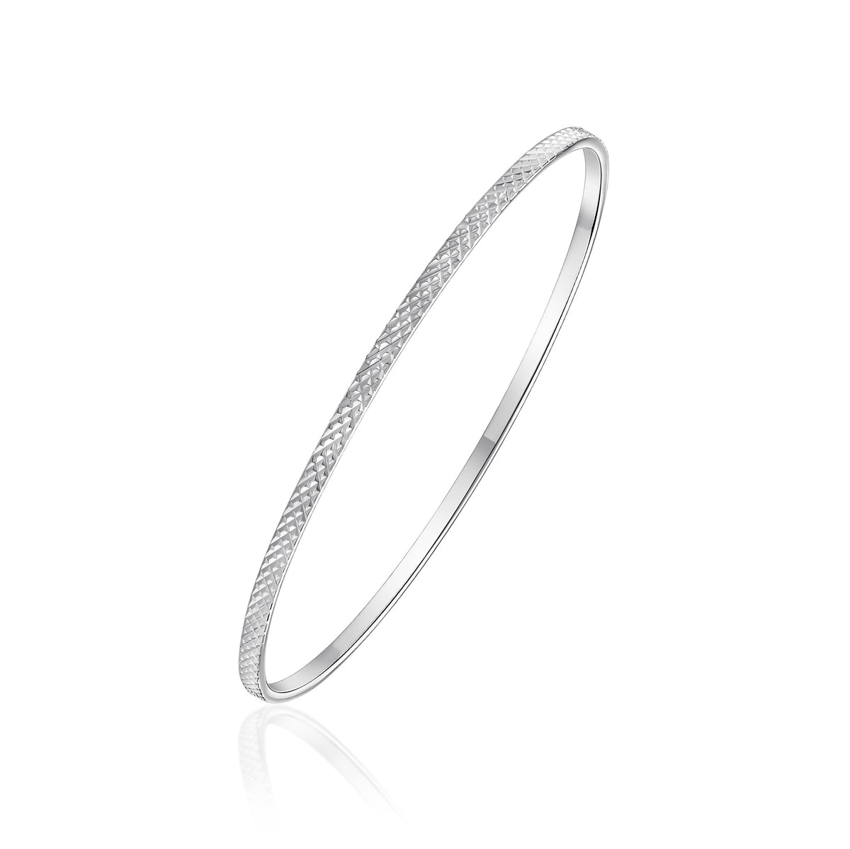 Silver 2.5mm Flat Stacker Bangle Machined Pattern 60mm