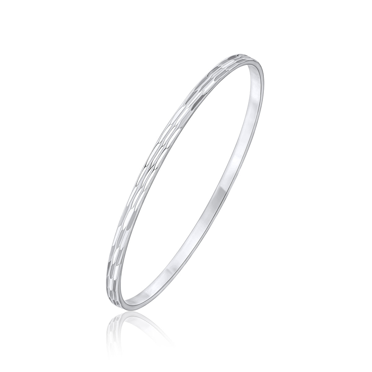 Silver 3.5mm Flat Profile Parallel Marquis Pattern Slave Stacker Bangle 60MM