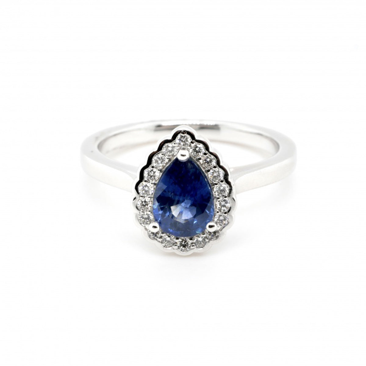 18ct White Gold Sapphire & Diamond Teardrop Ring