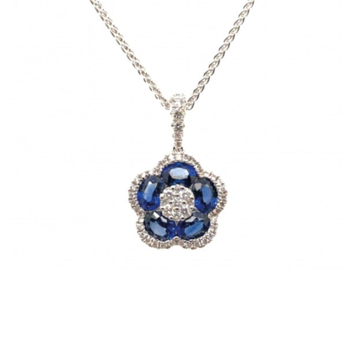 Sapphire Diamond Flower Pendant