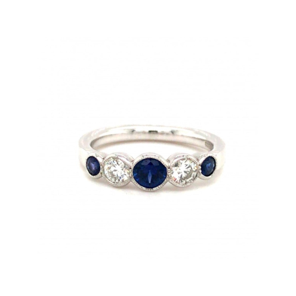 18ct White Gold Sapphire & Diamond Rubover 5-Stone Ring