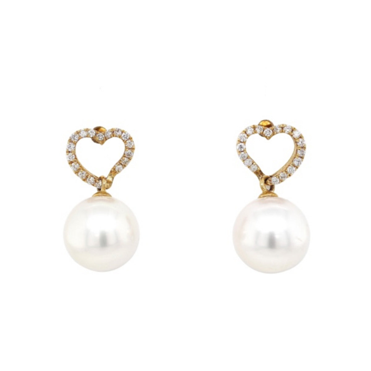 Yoko London South Sea and Diamond Heart Earrings