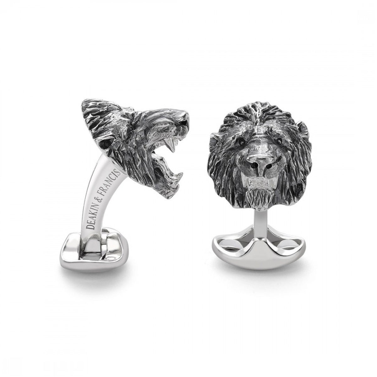 A pair of Sterling Silver Oxidised Lion Head Cufflinks