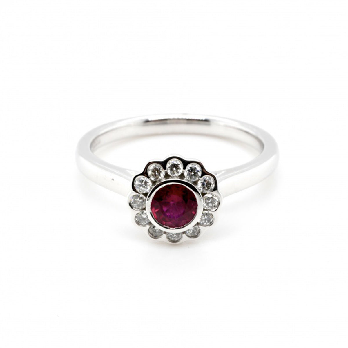 18ct White Gold Ruby and Diamond Flower Ring