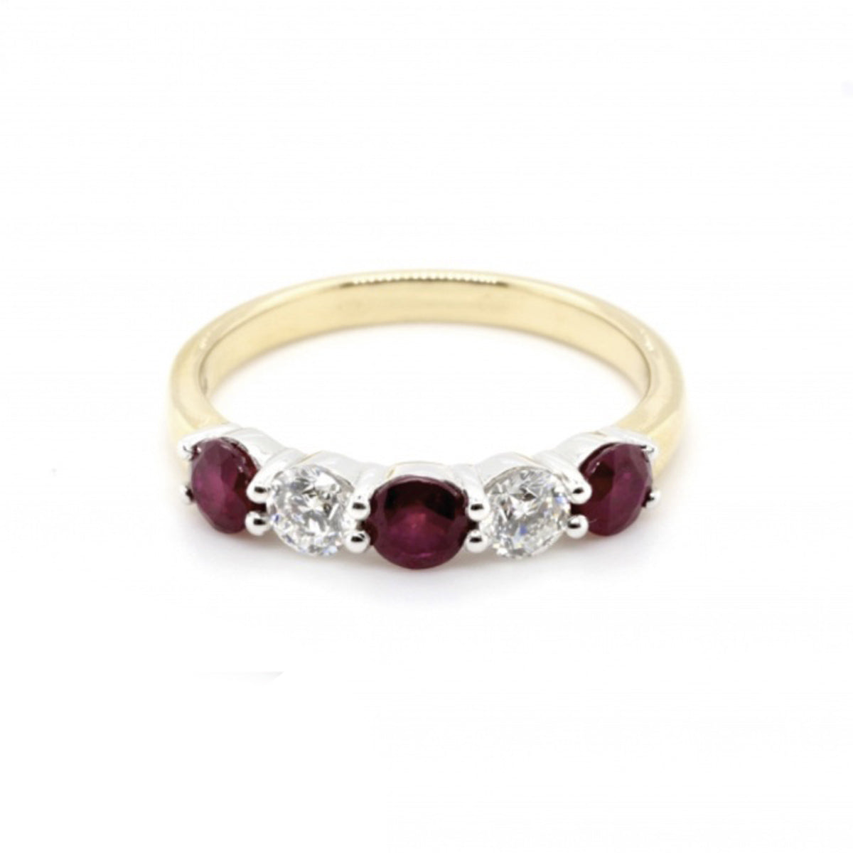 18ct Yellow Gold & White Gold Claw Ruby & Diamond 5 Stone Ring - Size P