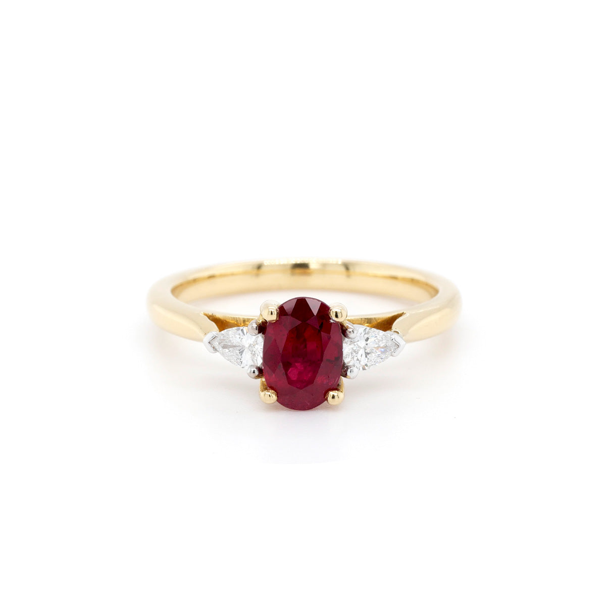 3-Stone Oval and Teardrop Ruby Diamond Ring