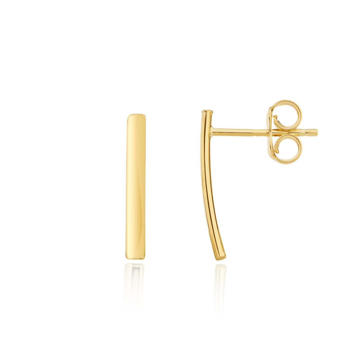 9CT Yellow Gold Polished Curved Bar Earrings. 16MM Long
