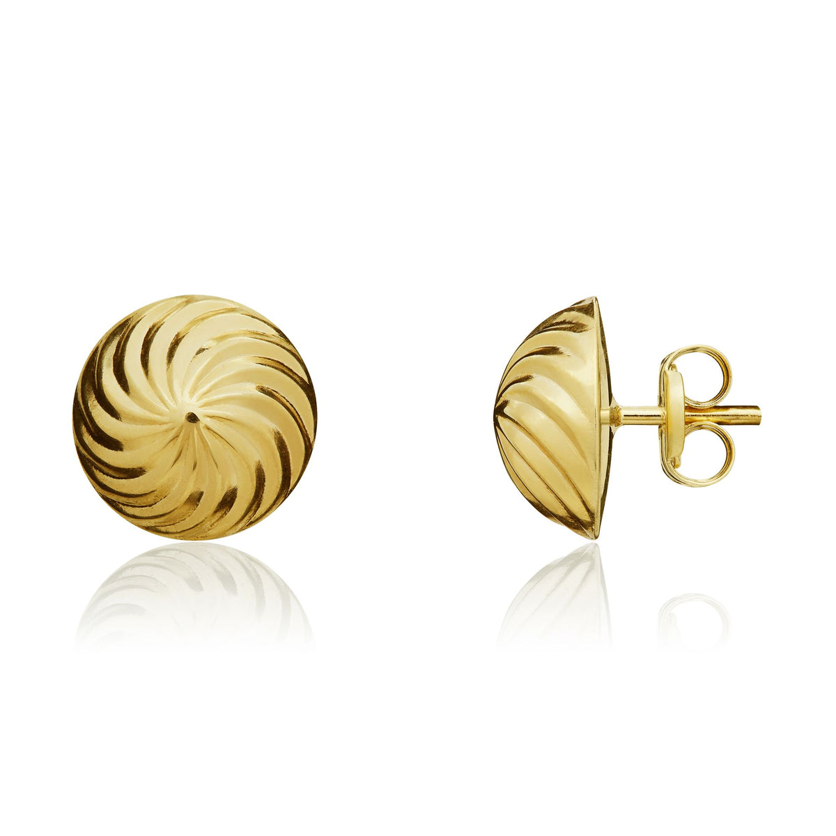 9CT Yellow Gold 10MM Swirl Dome Stud Earrings