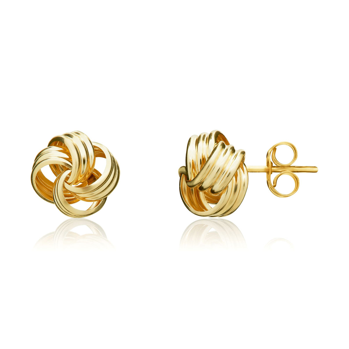 9CT Yellow Gold Ribbed Loops Knot Stud Earrings