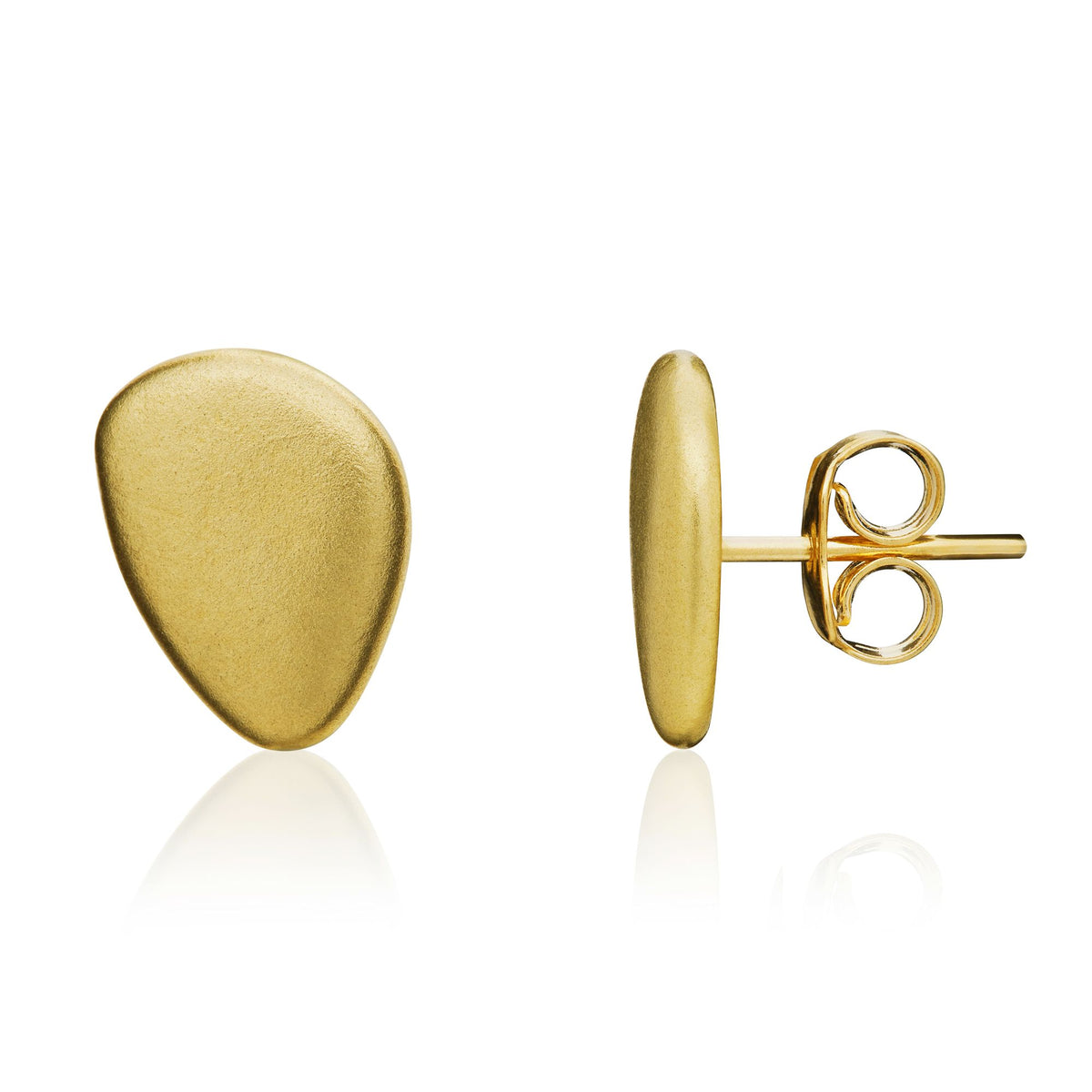 9CT Yellow Gold Satin Finish Flat Pebble Shape Earrings