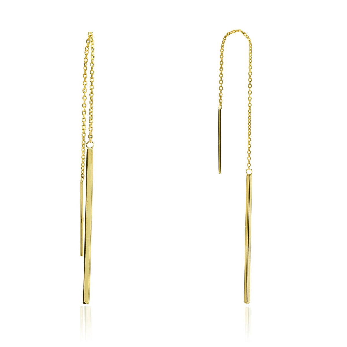 9CT Yellow Gold Polished Straight Bar Pull-Through Drop Earrrings
