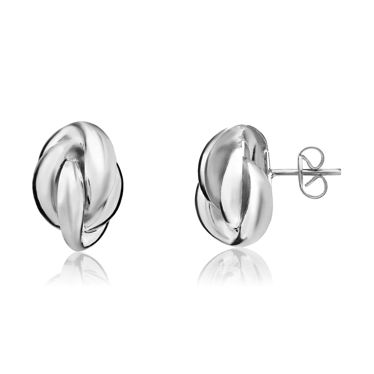 9CT White Gold Polished Finish Oval Fancy Knot Stud Earrings