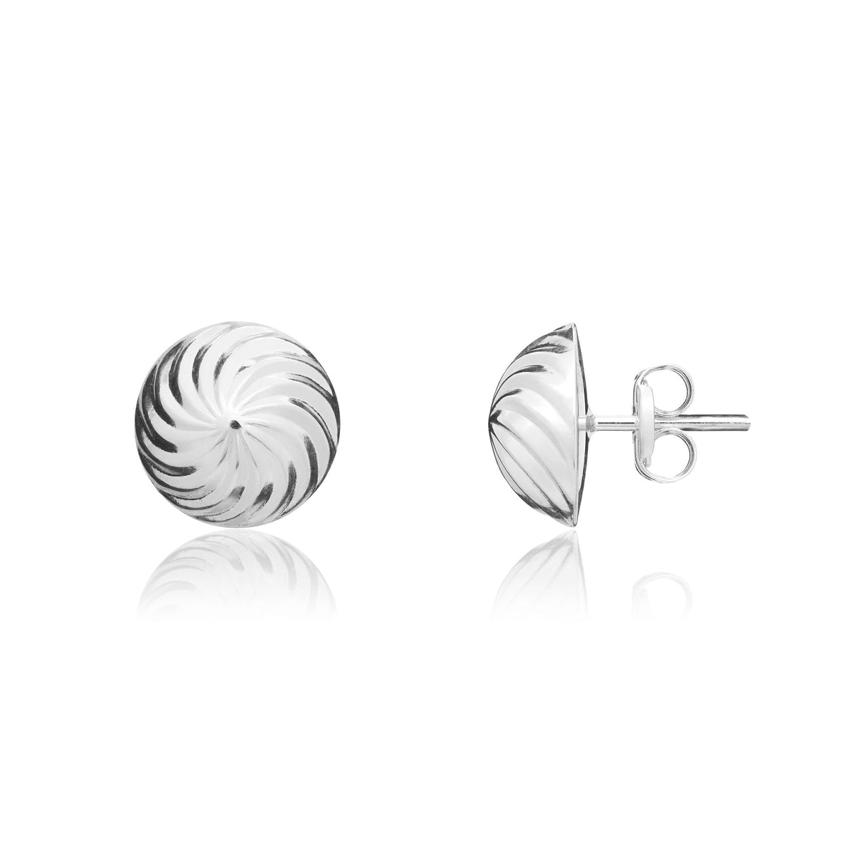 9CT White Gold 6MM Swirl Dome Stud Earrings