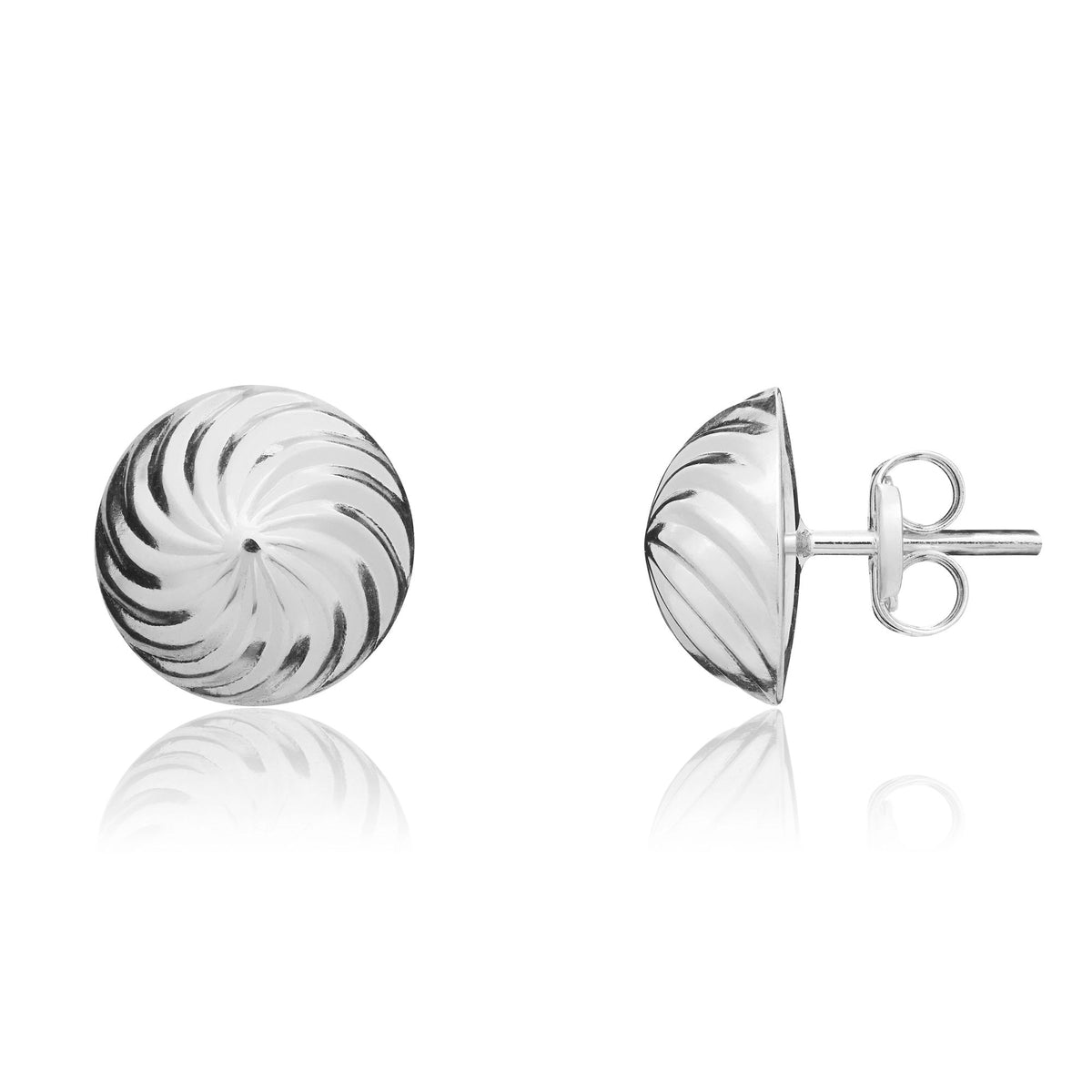 9CT White Gold 10MM Swirl Dome Stud Earrings