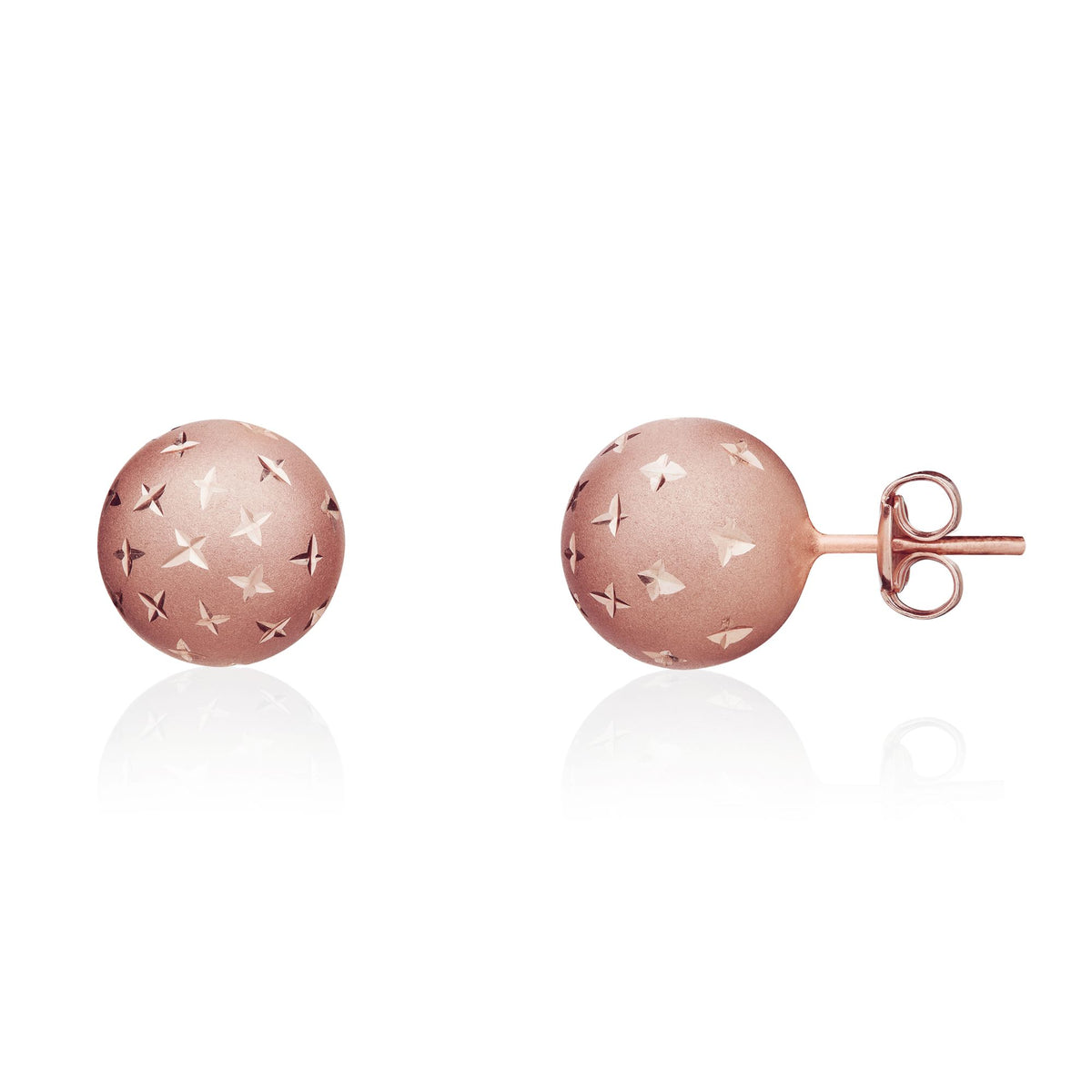 9CT Rose Gold Satin Finish 10MM Ball Stud With Diamond Cut Stars