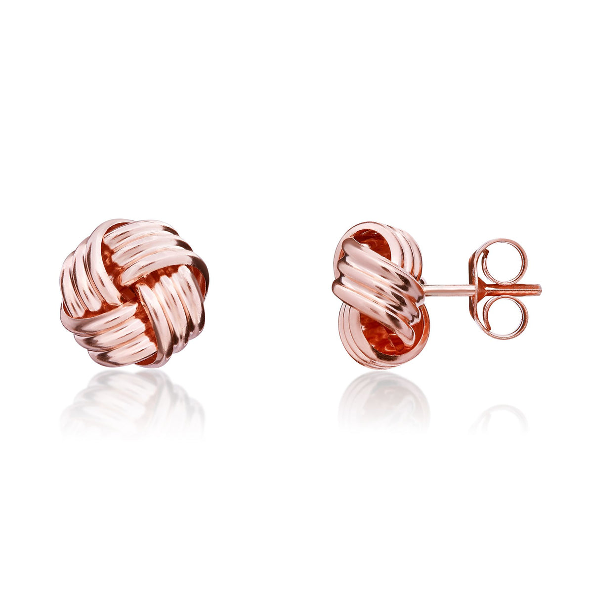 9CT Rose Gold 4 Section Ribbed 8MM Knot Earrings
