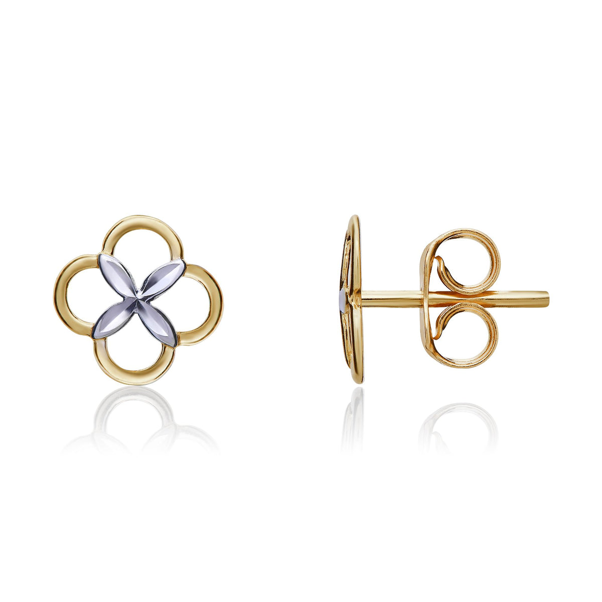 9CT Yellow & White Gold Diamond Cut 4 Leaf Clover Earrings