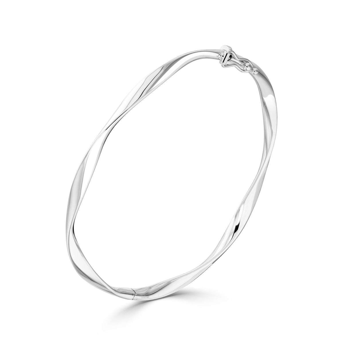 9CT White Gold Loose Twist Hinged Hollow Bangle