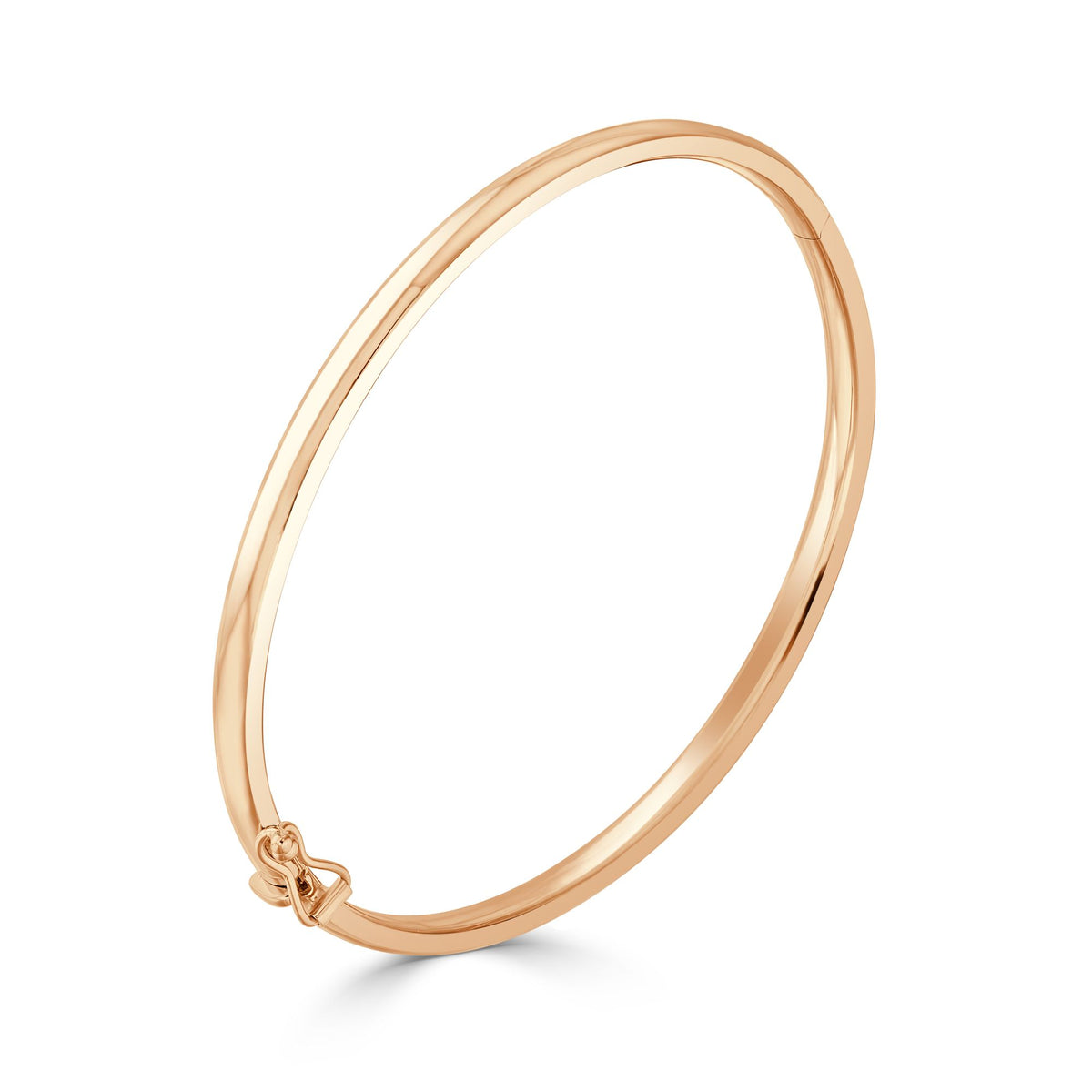 9CT Rose Gold 4MM Wide Oval Section Hinged Solid Bangle