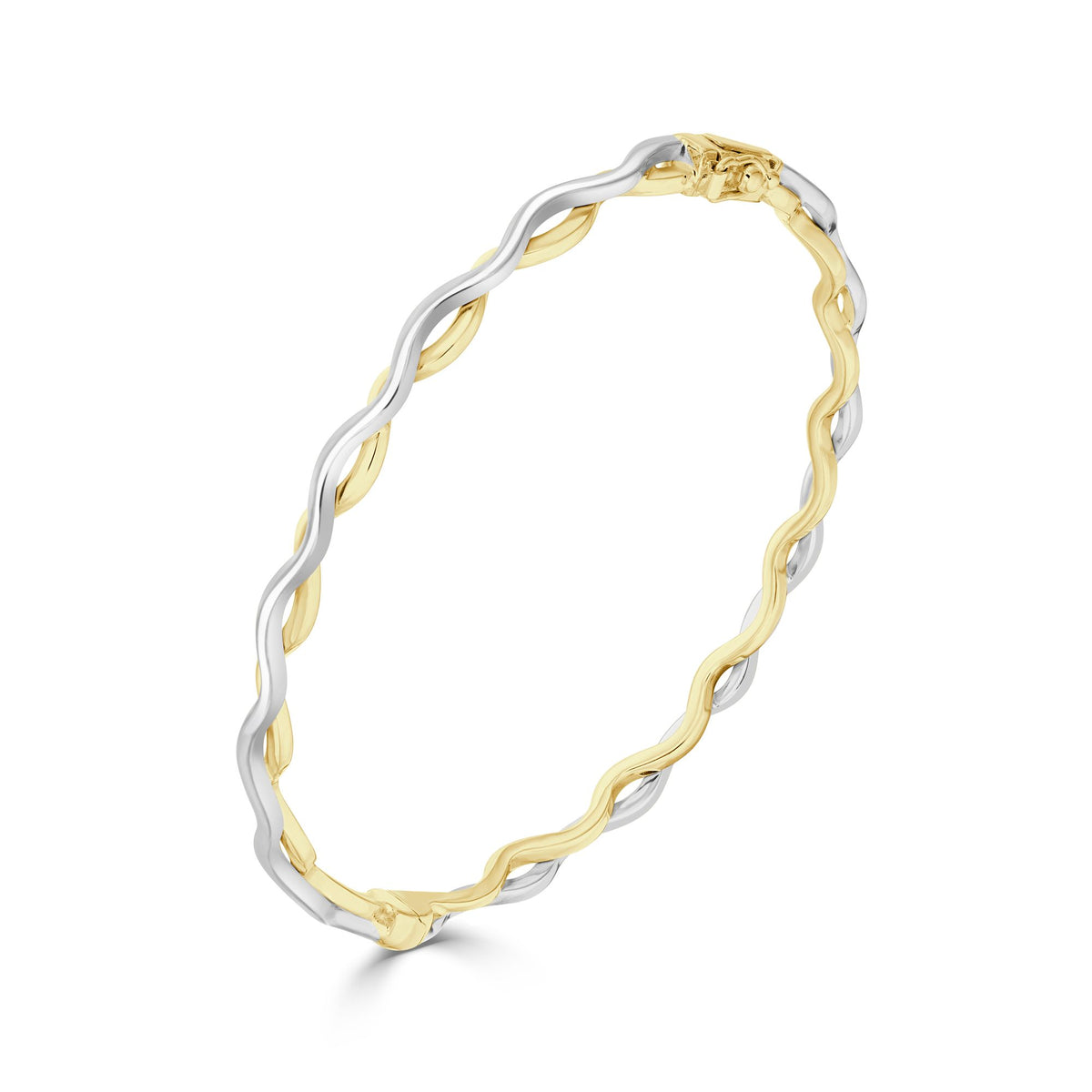 9CT Yellow And White Gold Plait Hinged Solid Bangle * Solid No Longer Available, Offer Hollow Version 13-03-129 *