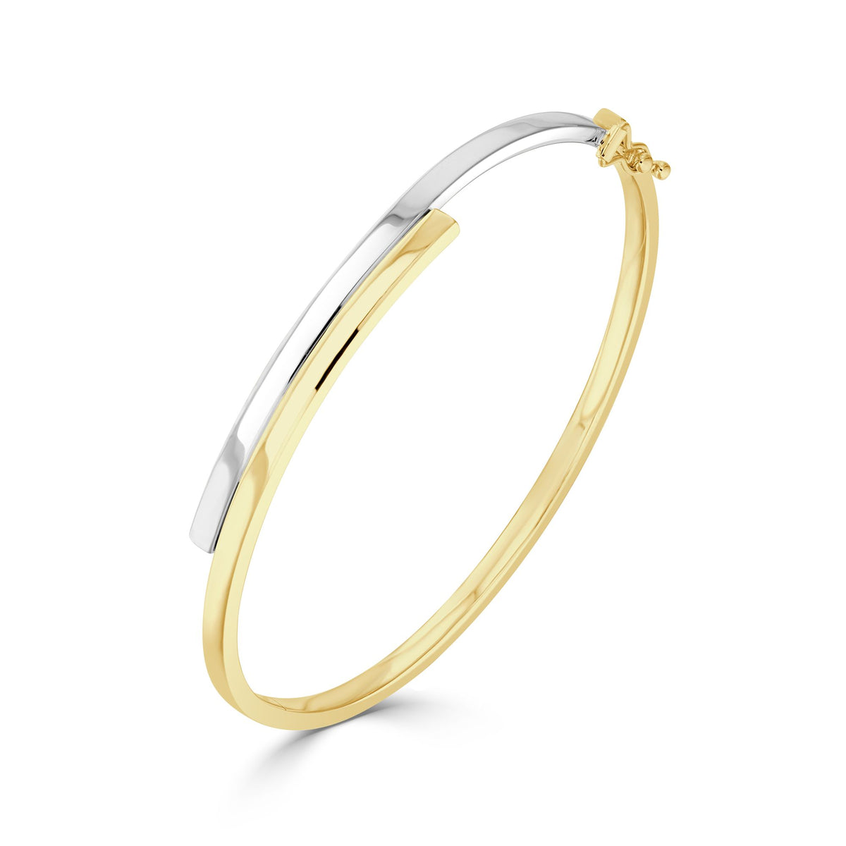 9CT Yellow & White Gold Polished Two Row Overlapped Hinged Solid Bangle