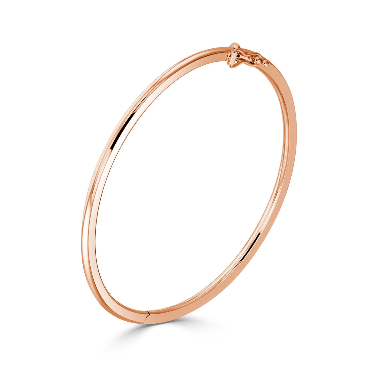 9CT Rose Gold Round Section Polished Oval Shape Hinged Solid Bangle