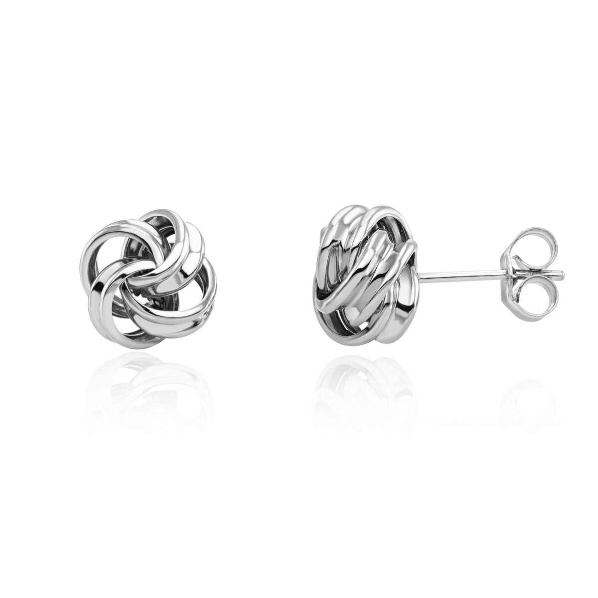 9CT White Gold Ribbon Loops Knot Stud Earrings
