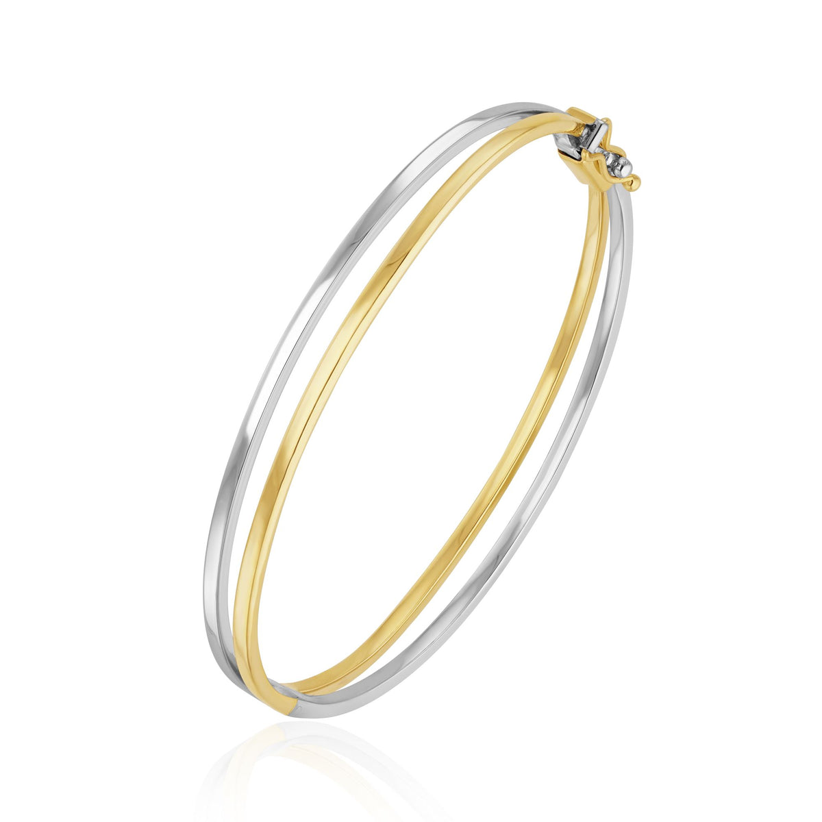 9CT Yellow & White Gold 2 Row Tapered Hinged Hollow Bangle