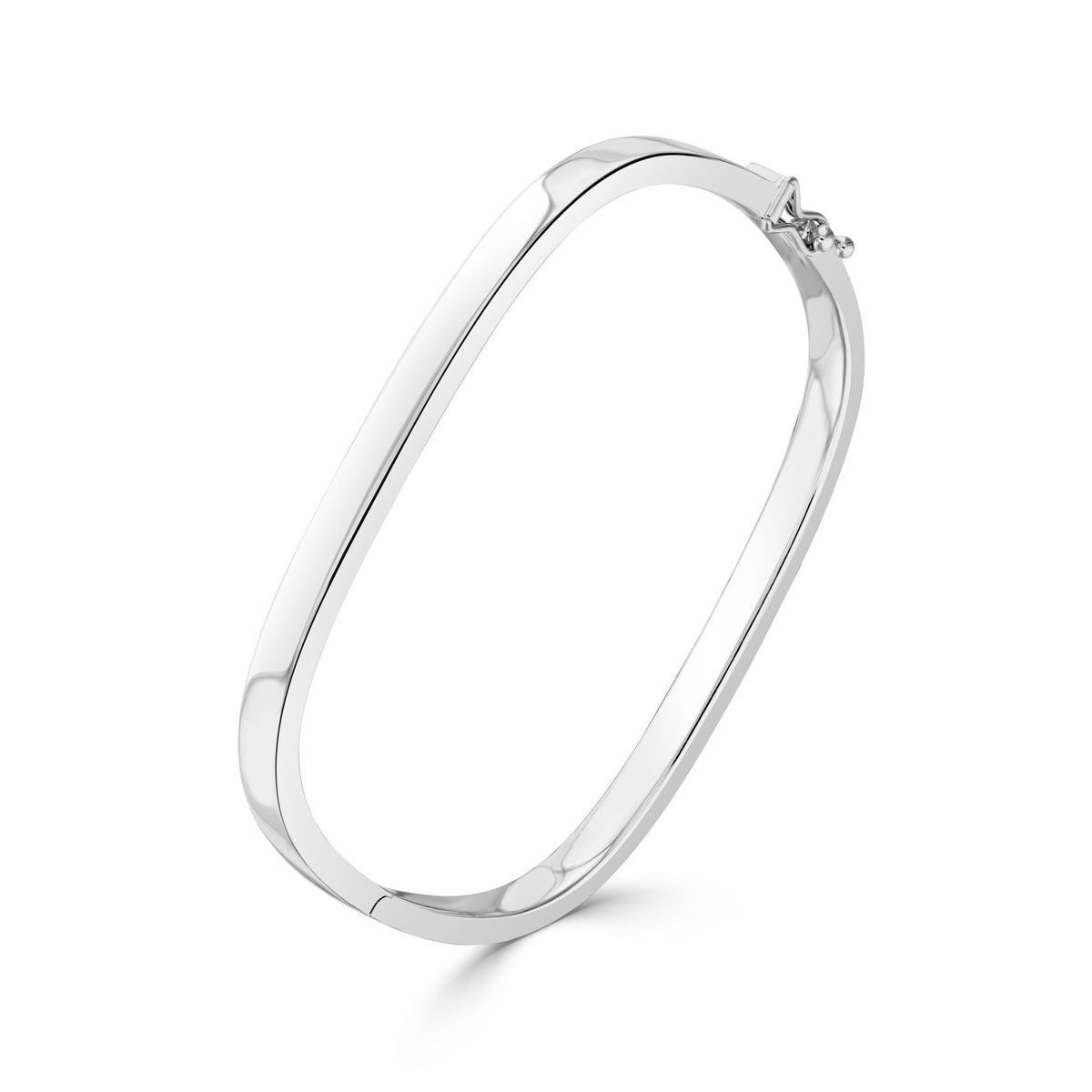 9CT White Gold Polished Tv Shape 4MM Hinged Solid Bangle