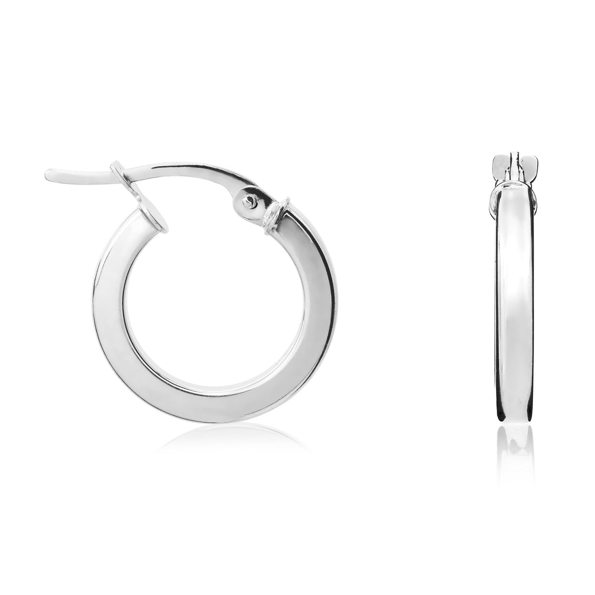 9CT White Gold 2MM Square Tube Round Hoop Earrings 14MM Diameter