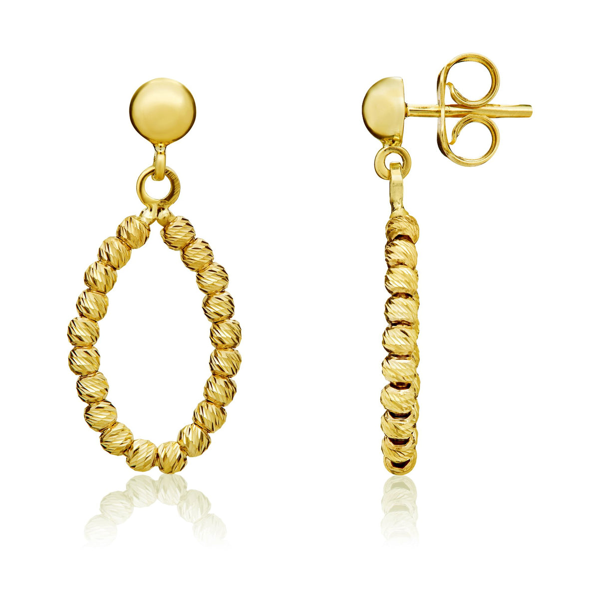 9CT Yellow Gold Bead Oval Drop Earrings