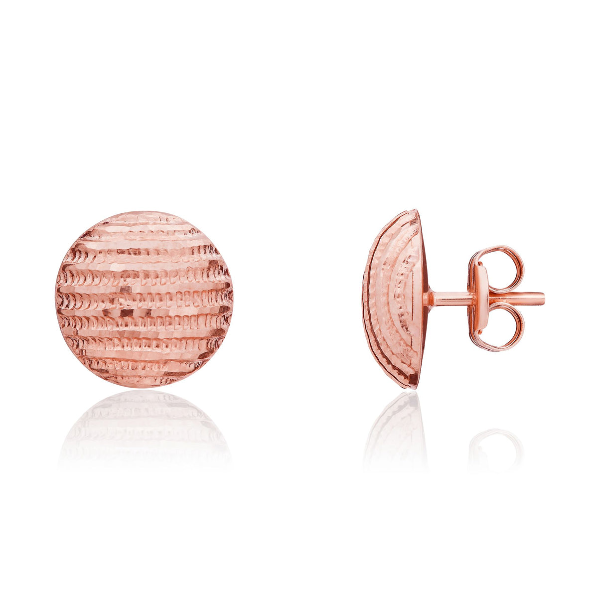 9CT Rose Gold Diamond Cut Striped 10MM Domed Stud Earrings