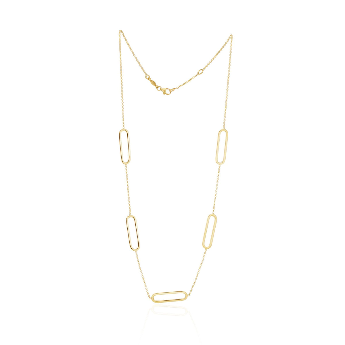 9CT Yellow Gold Chain & Open Oval Motif Necklace. 18 Inch