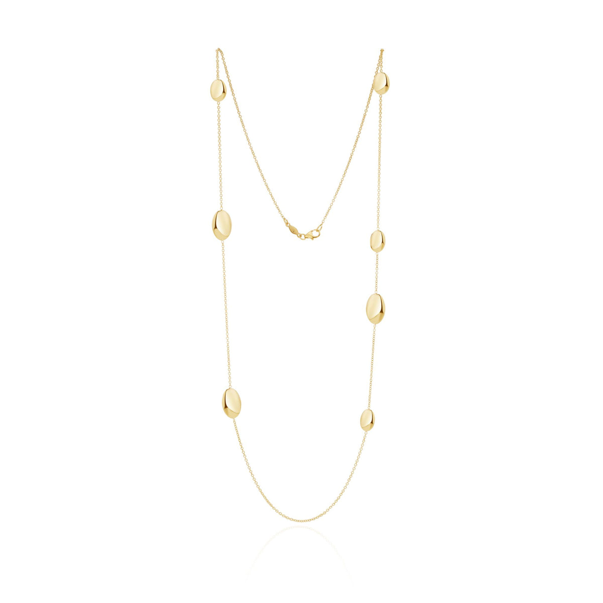 9CT Yellow Gold Chain & Flat Polished Oval Discs Necklace. 24 Inch