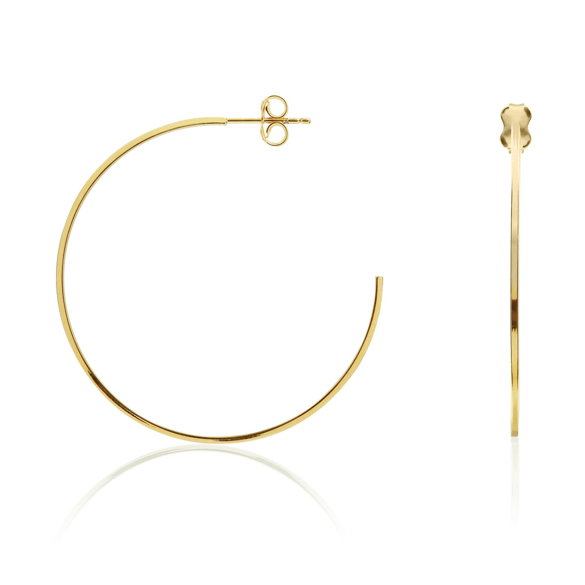 9CT Yellow Gold 1MM Square Tube Peg&Scroll Hoop Earrings 42MM Diameter