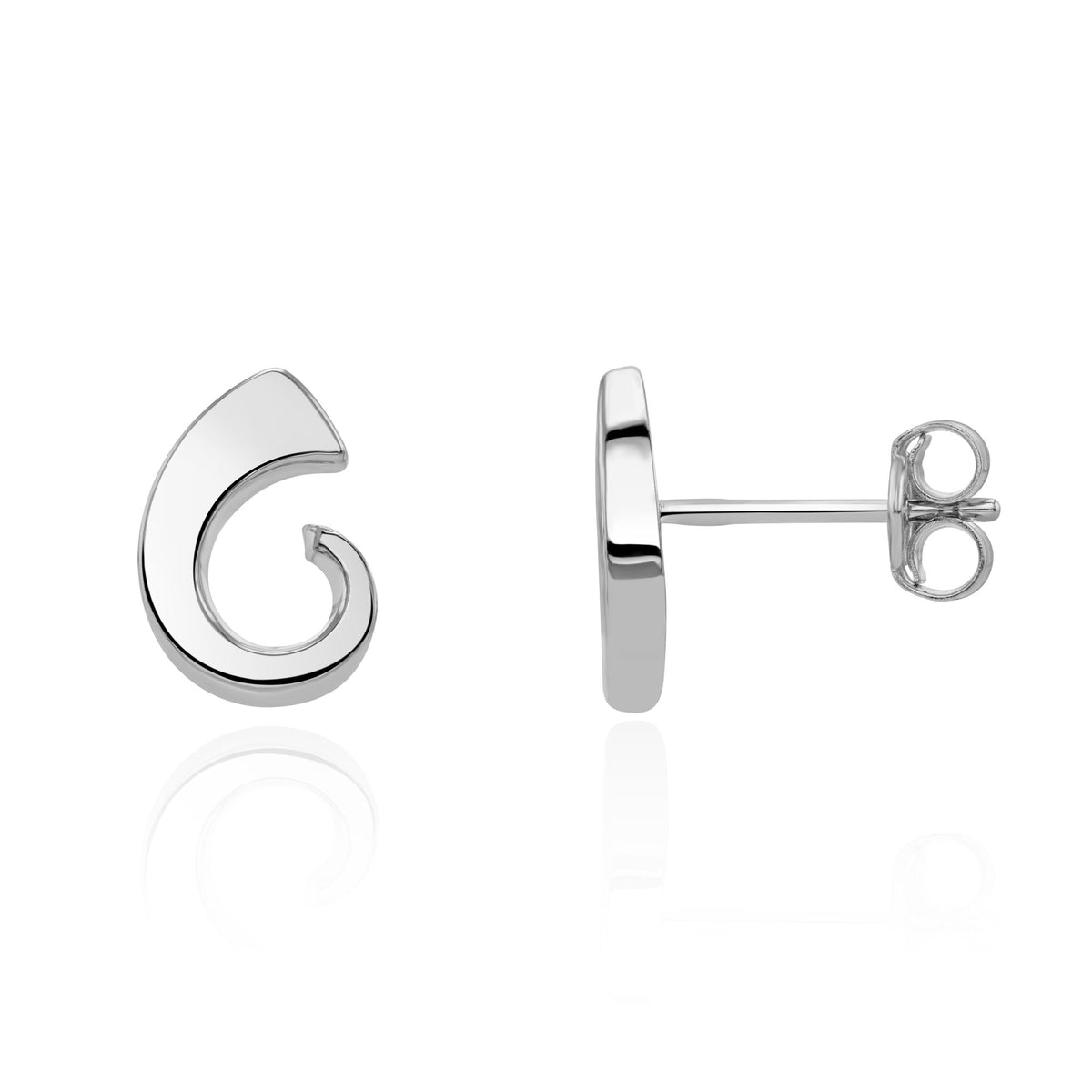 9CT White Gold Polished Finish Flat 'Tusk' Stud Earrings