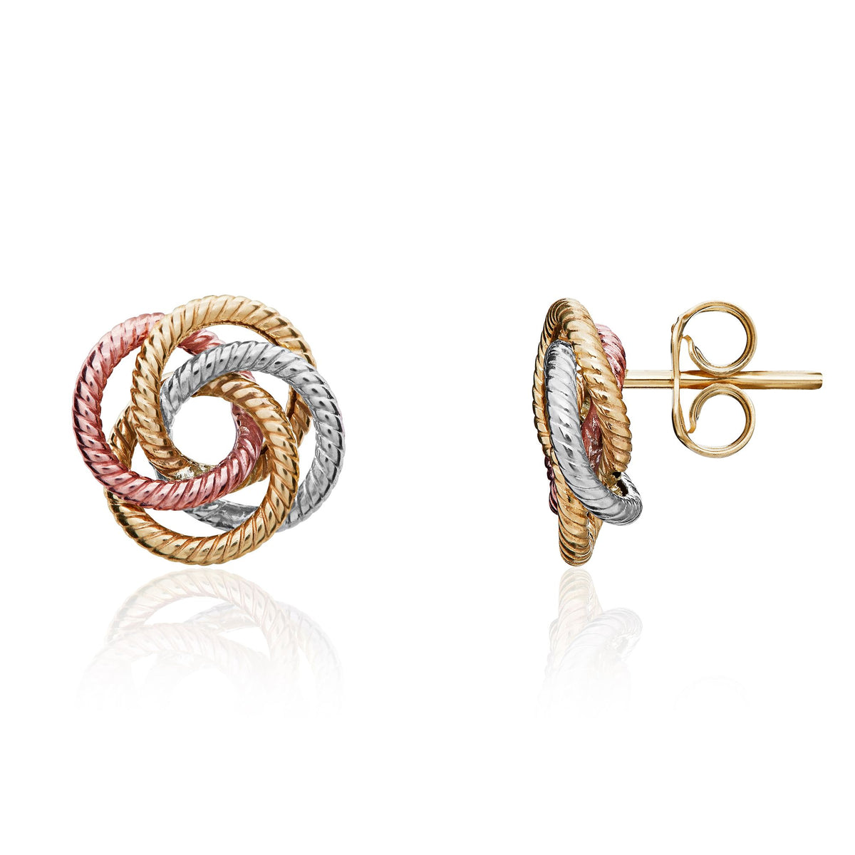 9CT 3 Colour Gold Ribbed Wire Knot Earrings